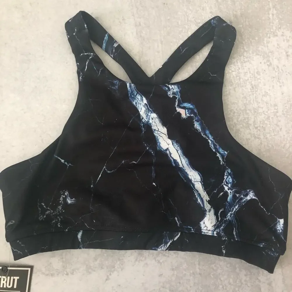 Strut This The Presley Sports Bra Navy Blue Marble NEW